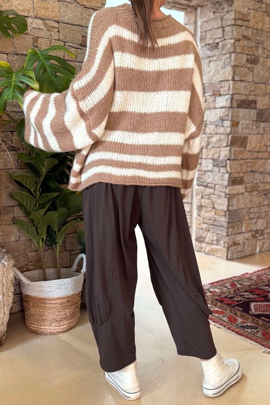 Made in Italy Big Softie Stripe Shortie Knit Toffee